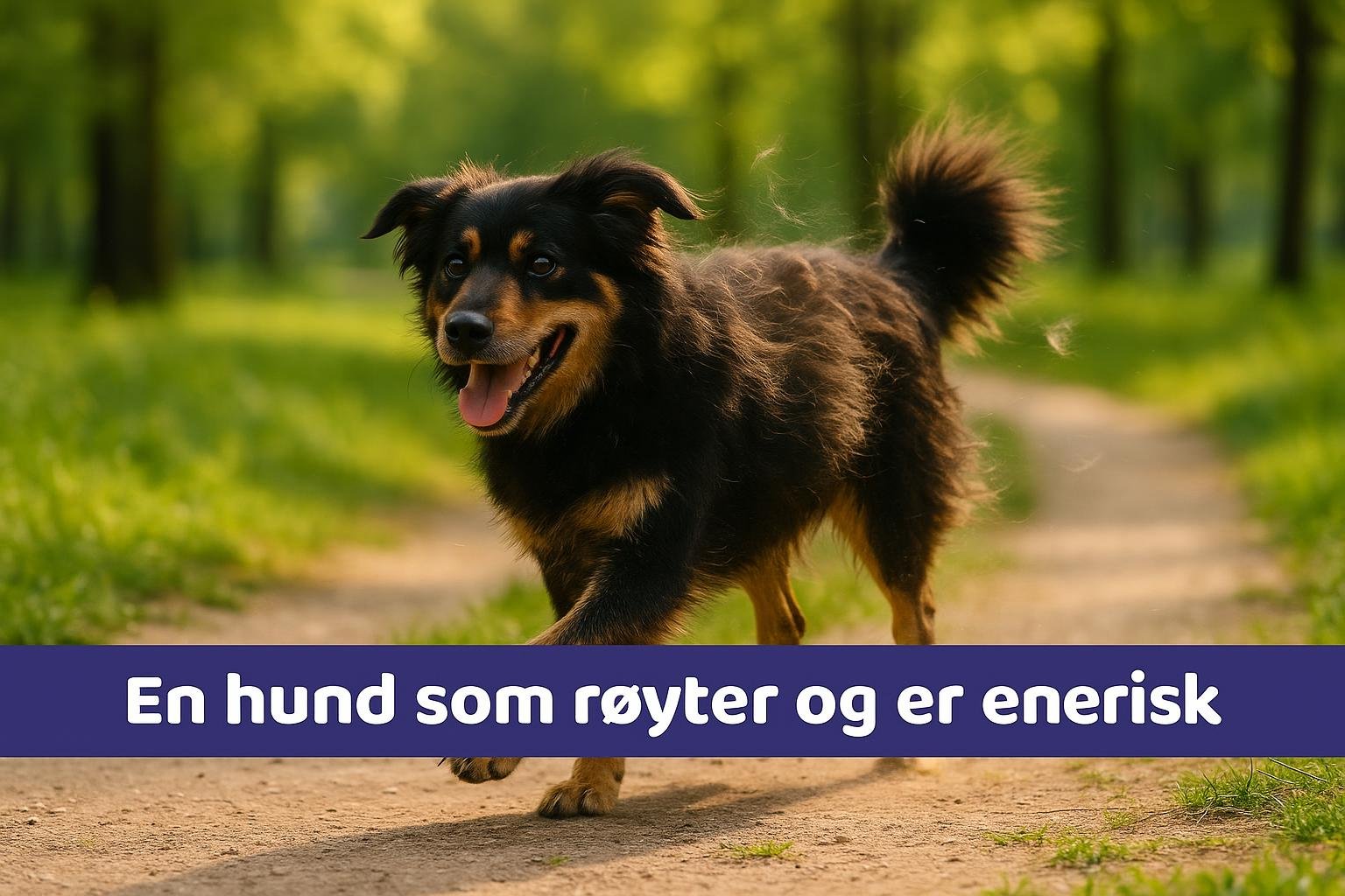 En energisk hund som leker utendørs i en solrik park.